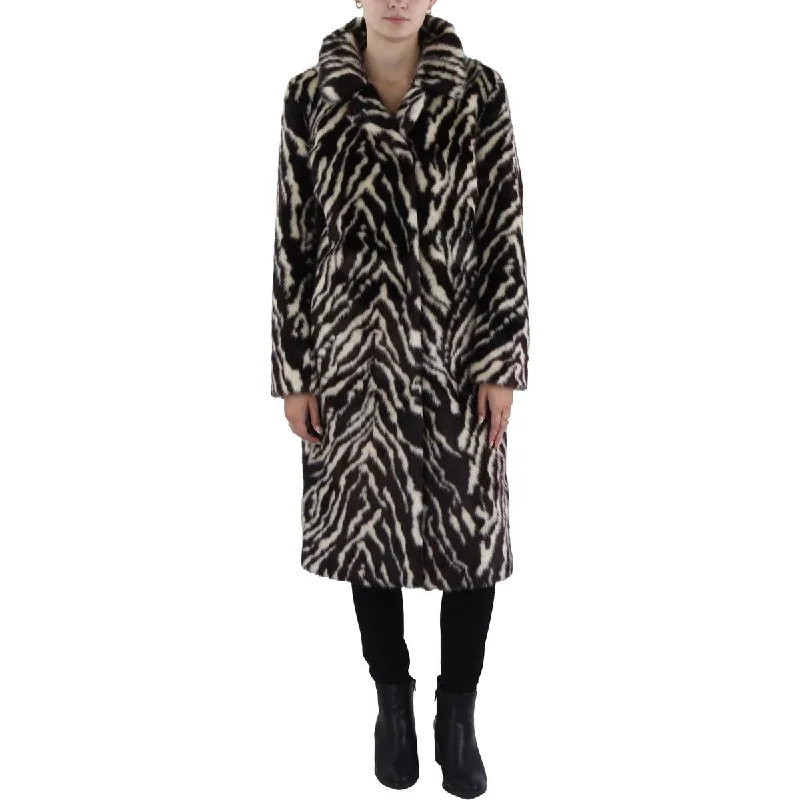 faux fur coatWomens Animal Print Midi Faux Fur Coat