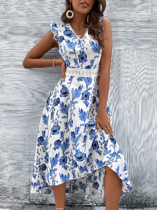 The Best Prices vintage dressSally Summer Casual Floral Print Midi Dress