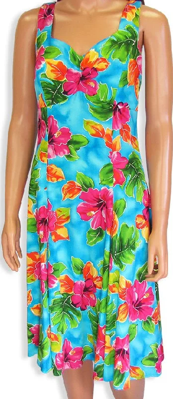 Deal Explosion Two Palms H-Strap Dress Hibiscus Watercolors Blue