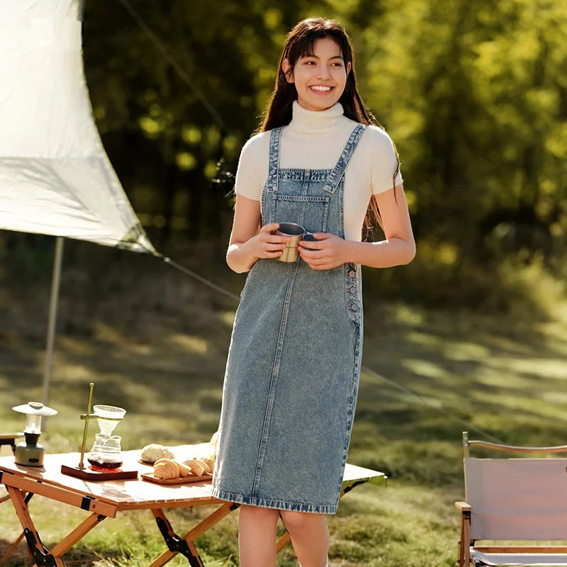 Online Specials casual knit dressSpring Denim Suspender Retro Skirt
