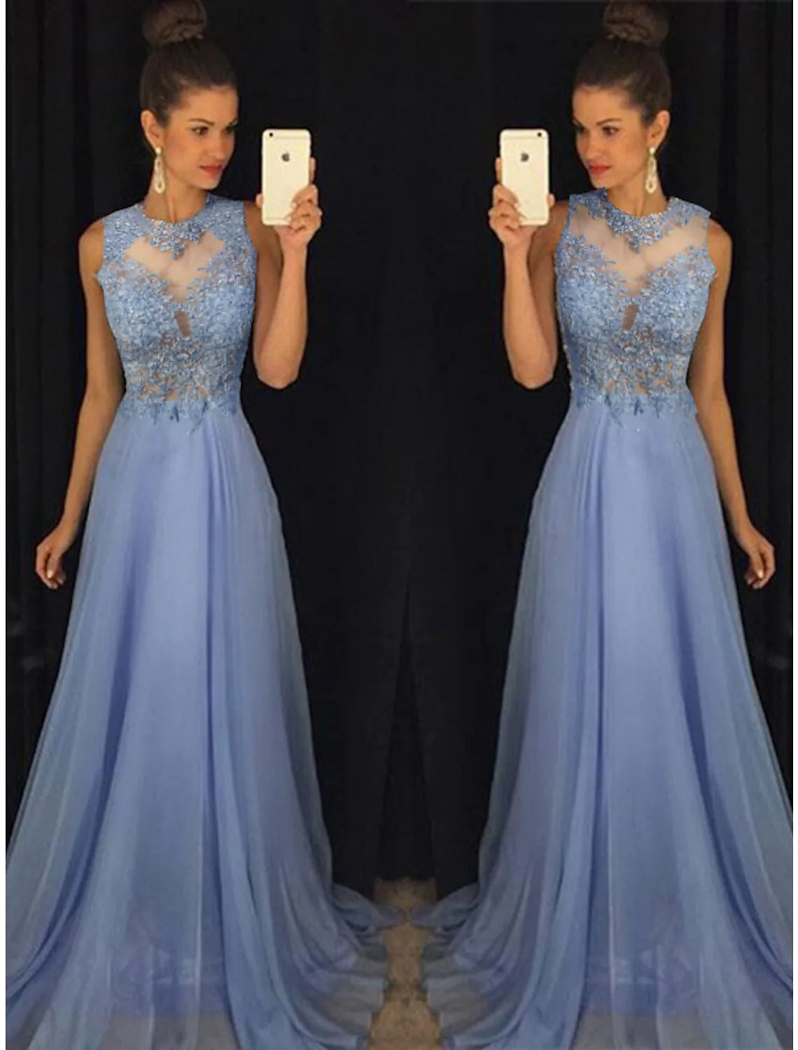 Weekend Special A-Line Prom Formal Evening Dress Sleeveless Chiffon with Beading Appliques