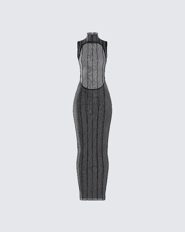 Crazy Savings sleek dressZeal Black Mesh Bodycon Maxi Dress