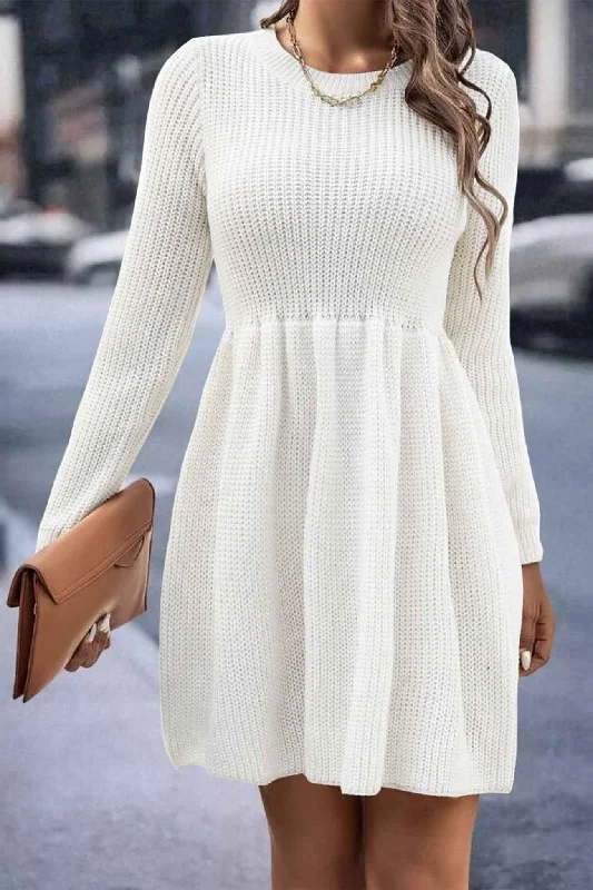 party-ready dressSolid Color Shirring Long Sleeve Knitted Dress