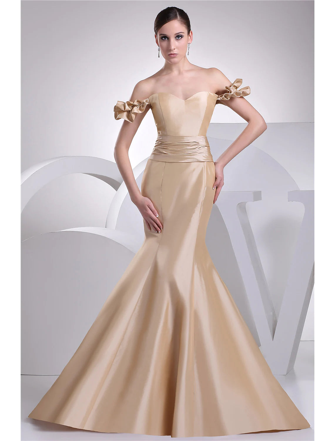 Discount Deals Evening Gown Elegant Dress Engagement Court Train Short Sleeve Sweetheart  with Sash  Ribbon