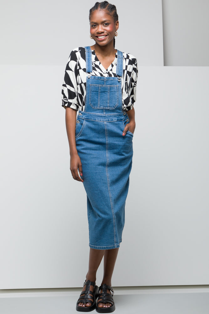 lace-up dressDenim Dungaree Dress Mid Blue