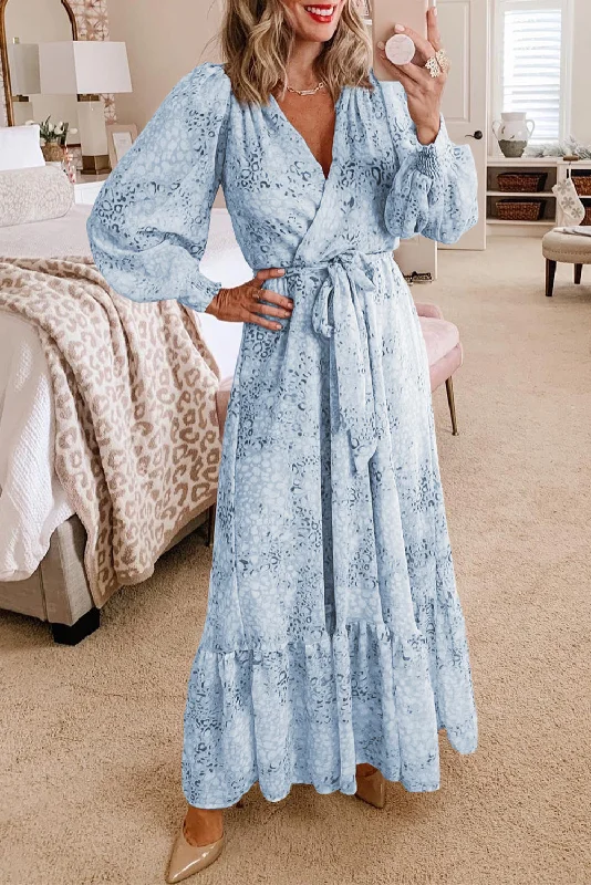 Instant Discount spaghetti strap dressSky Blue Printed Surplice Neck Bubble Long Sleeve Maxi Dress with Tie waist Instant Discount spaghetti strap dressSky Blue Printed Surplice Neck Bubble Long Sleeve Maxi Dress with Tie waist