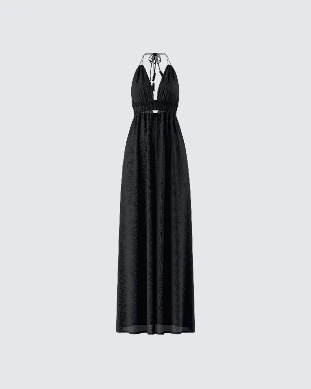 high-waisted dressLeida Black Halter Maxi Dress