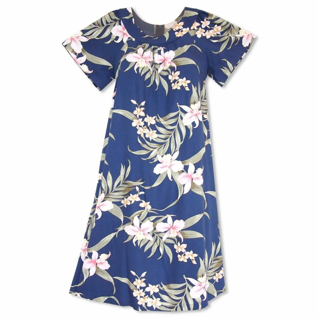Super Bargain Bamboo Orchid Blue Hawaiian Rayon Tea Muumuu Dress