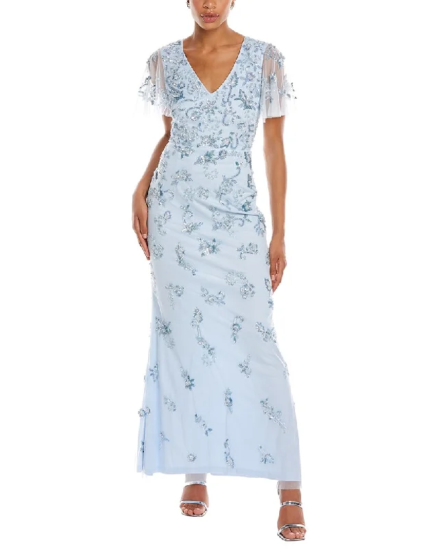 casual midi dressAidan Mattox Flutter Sleeve Beaded Gown