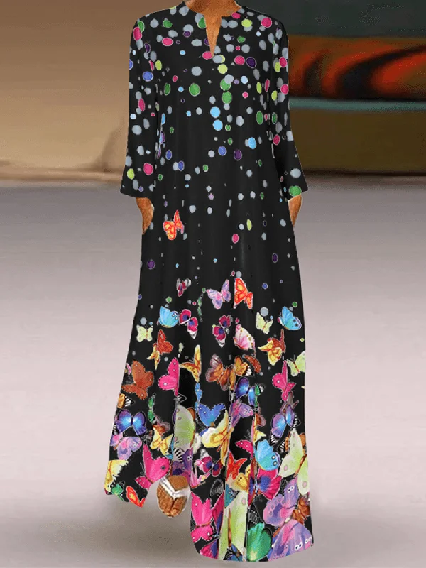 Don't Miss layered dressWomen Party Bohemian Butterfly Polka Dot Patchwork Pockets Midi Dress