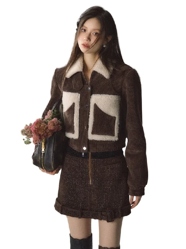 New Deals cozy coatBrown Faux Fur Patchwork Short Jacket