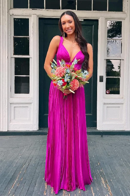 Price Reduction pleated dressFuchsia Pleated A-line Long Formal Dress
