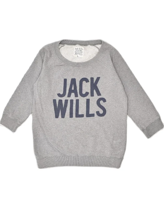 relaxed fit hoodieJACK WILLS Womens Oversized Graphic Sweatshirt Jumper UK 12 Medium Grey