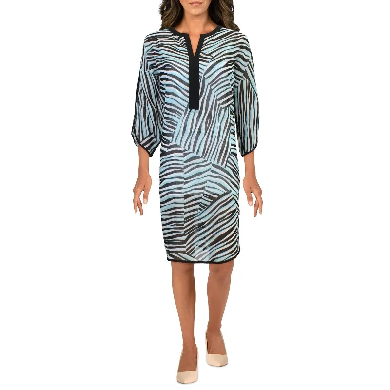Warehouse Sale satin midi dressCaribbean Womens Split Neck Knee Midi Dress