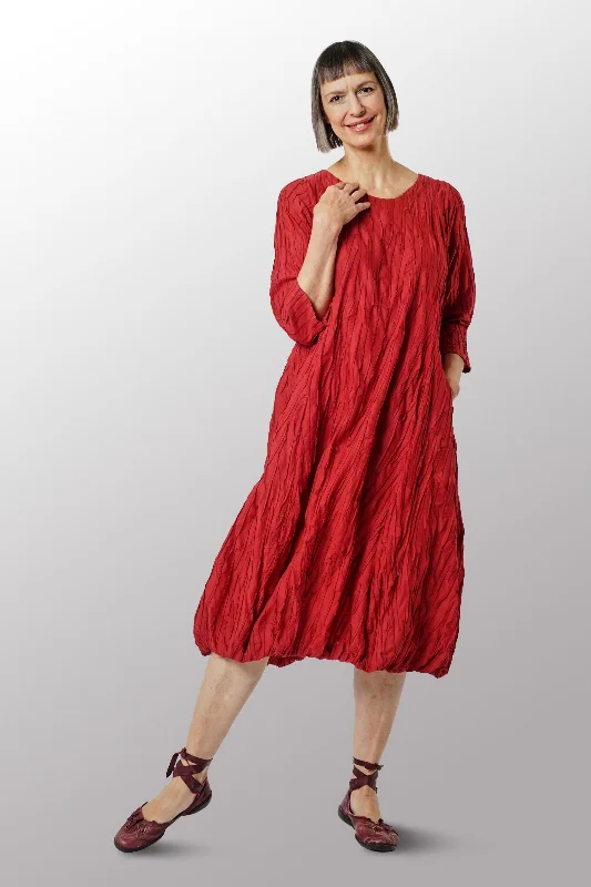 While Supplies Last POLISHED COTTON RANDOM TUCK VOILE CREW NECK PUMPKIN DRESS - rc1444-red -