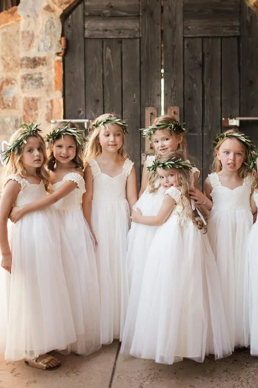 Bargain Blast satin dressPrincess A-Line White Long Flower Girl Dress with Pleats
