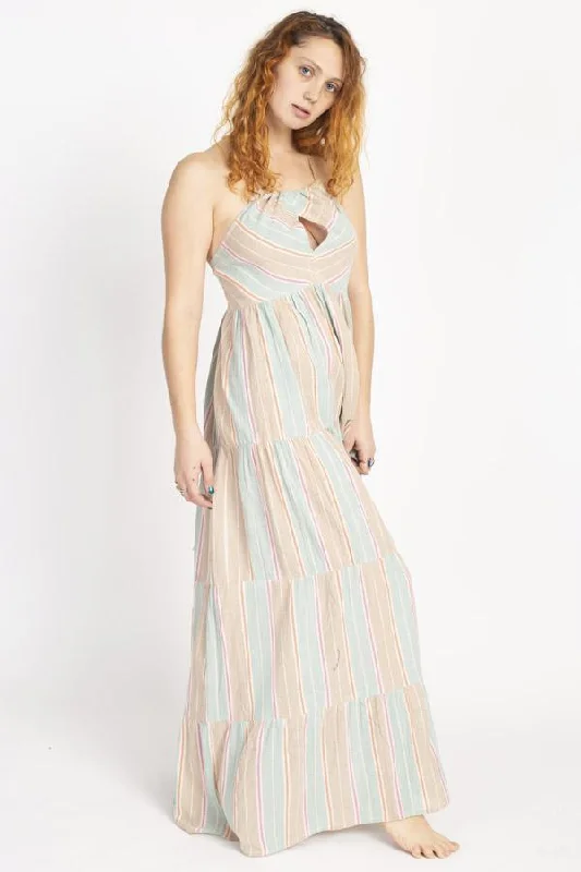 Limited Edition Striped Halter Keyhole Maxi Dress
