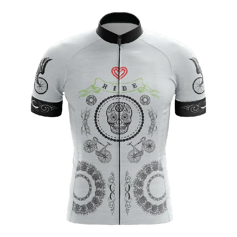 trendy gym wear hoodieSkull & Gears White Short Sleeve Cycling Jersey