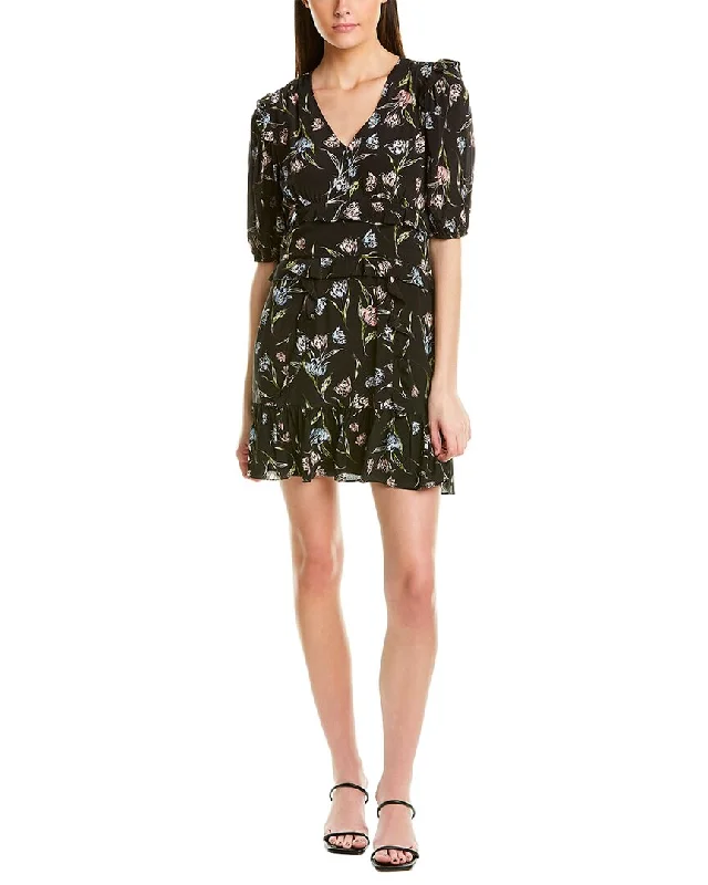 ruched dressNicole Miller Tossed Tulip V-Neck Silk-Blend Mini Dress