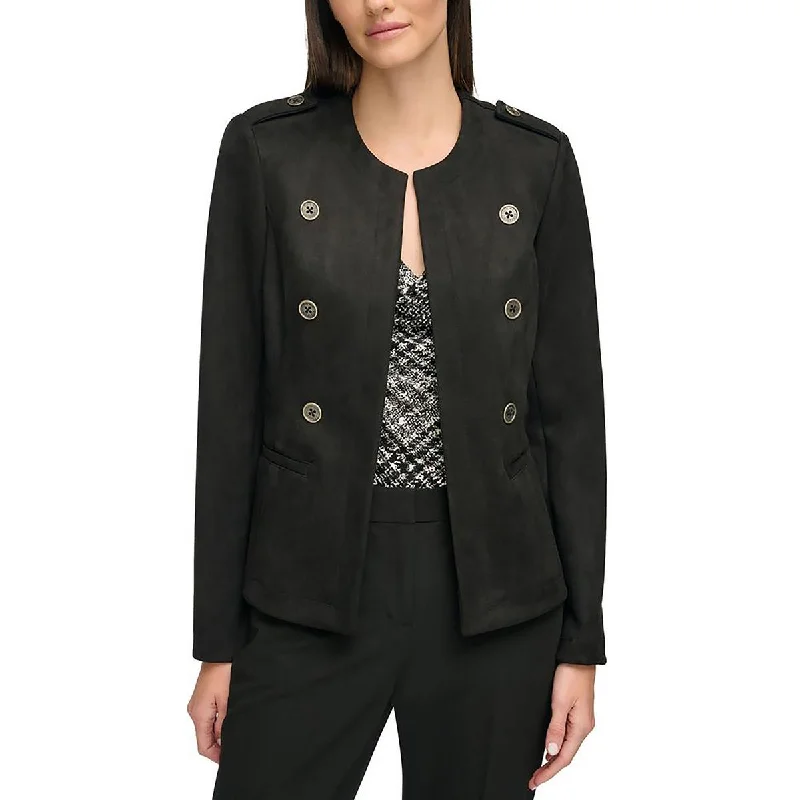 lightweight outerwearWomens Suede Military Open-Front Blazer