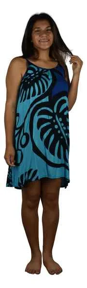 Overstock Bali Dress Short - Monstera - Blue/Lt Blue