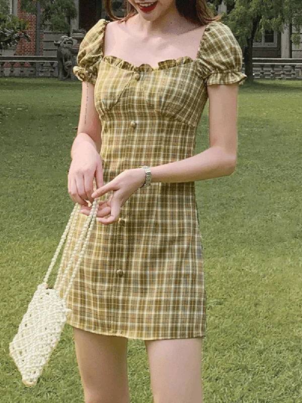Closeout Sale wool dressPuff Sleeve Ruffles Square Neck Summer Holiday Mini Dress for Women
