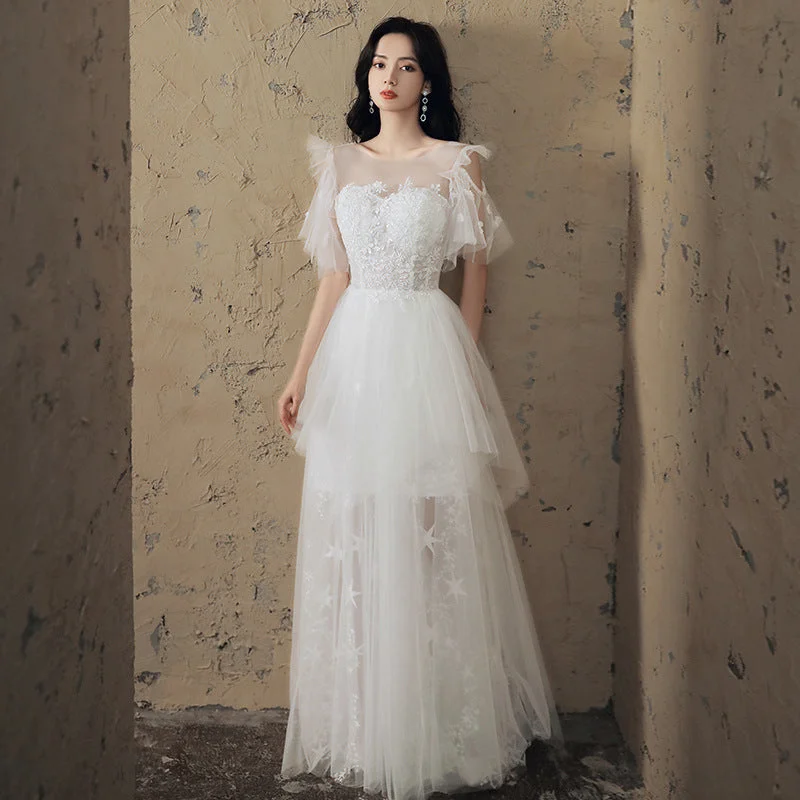 Warehouse Sale ruffle dressWhite Season New Wedding Dress Fairy Slimming Long Dress