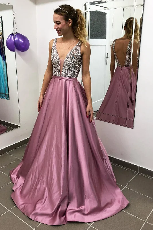 Price Break vintage-inspired dressA-Line Beading Pink Long Prom Dress