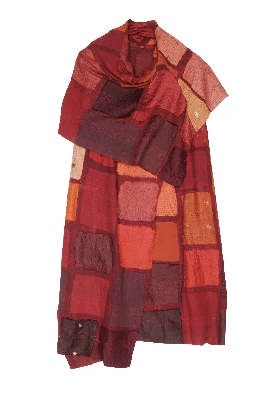 Sneak Peek Sale TONAL TILE PATCH KANTHA COWL NECK DRESS - tt2416-red -