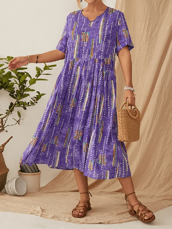 Stock Up and Save trendy dressWomen Bohemia Vintage Print Short Sleeve Pocket Casual Dress