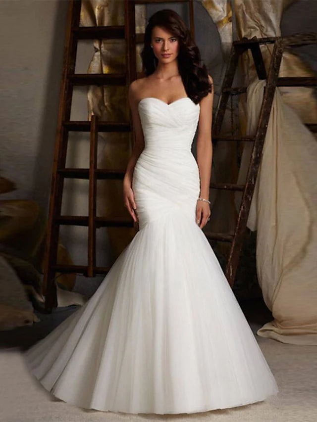 Super Bargain Engagement Formal Wedding Dresses Strapless Tulle Ruched