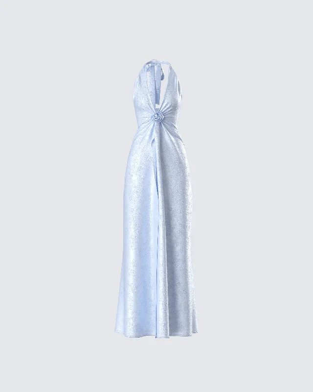 pleated maxi dressXylah Baby Blue Rosette Maxi Dress