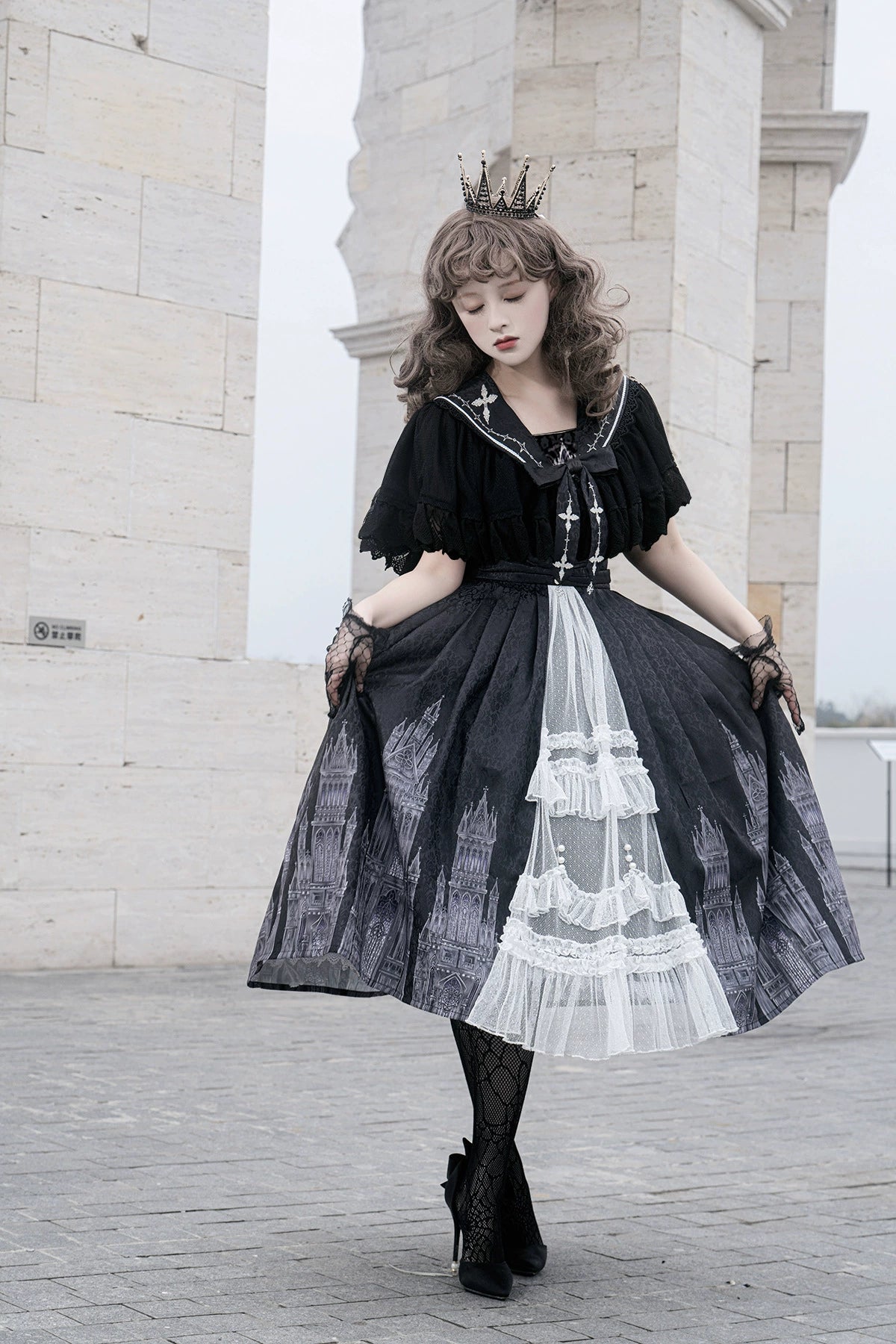 Special Offer printed dressCornfield Lolita~Silent Church~Gothic Lolita JSK Front Open Printed Dress and Thin Cardigan Set
