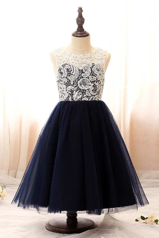 Deal Dash luxury dressIndigo Lace Illusion A-Line Flower Girl Dress