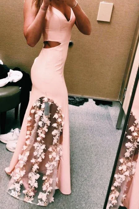 Today’s Special floral dressSpaghetti Straps Appliques Mermaid Blush Pink Prom Dress
