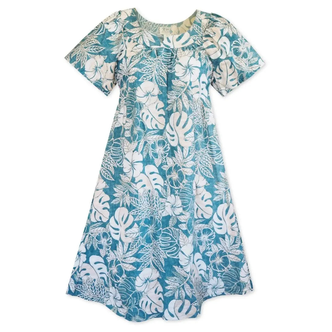 Act Fast Maunawili Teal Hawaiian Tea Muumuu Dress
