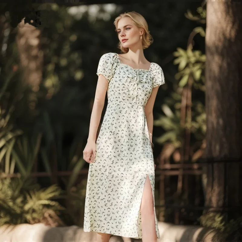 Value Deals sleek midi dressSummer Romantic Floral Chiffon Dress