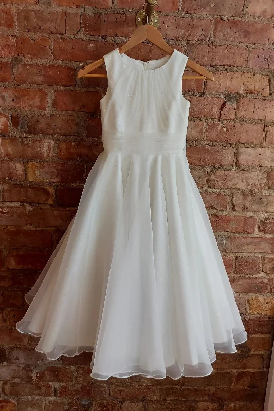 Massive Deals casual shift dressWhite Jewel Sleeveless Long Flower Girl Dress with Bow Tie Back Sash