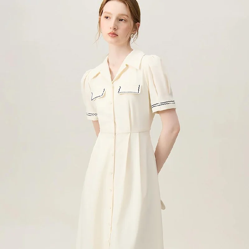 Fantastic Offers flowy dressSummer Chic Vintage-Inspired Polo Collar Mid-Calf Dress