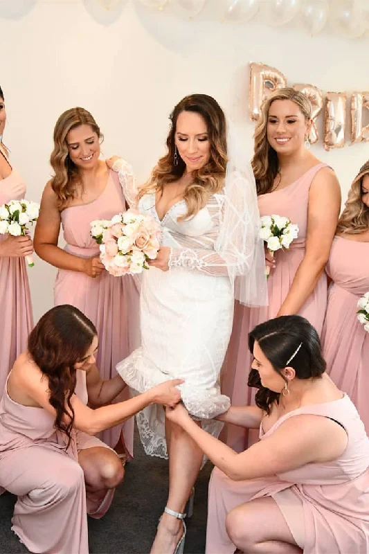 Today Only casual day dressPink One Shoulder Faux-Wrap Satin Long Bridesmaid Dress