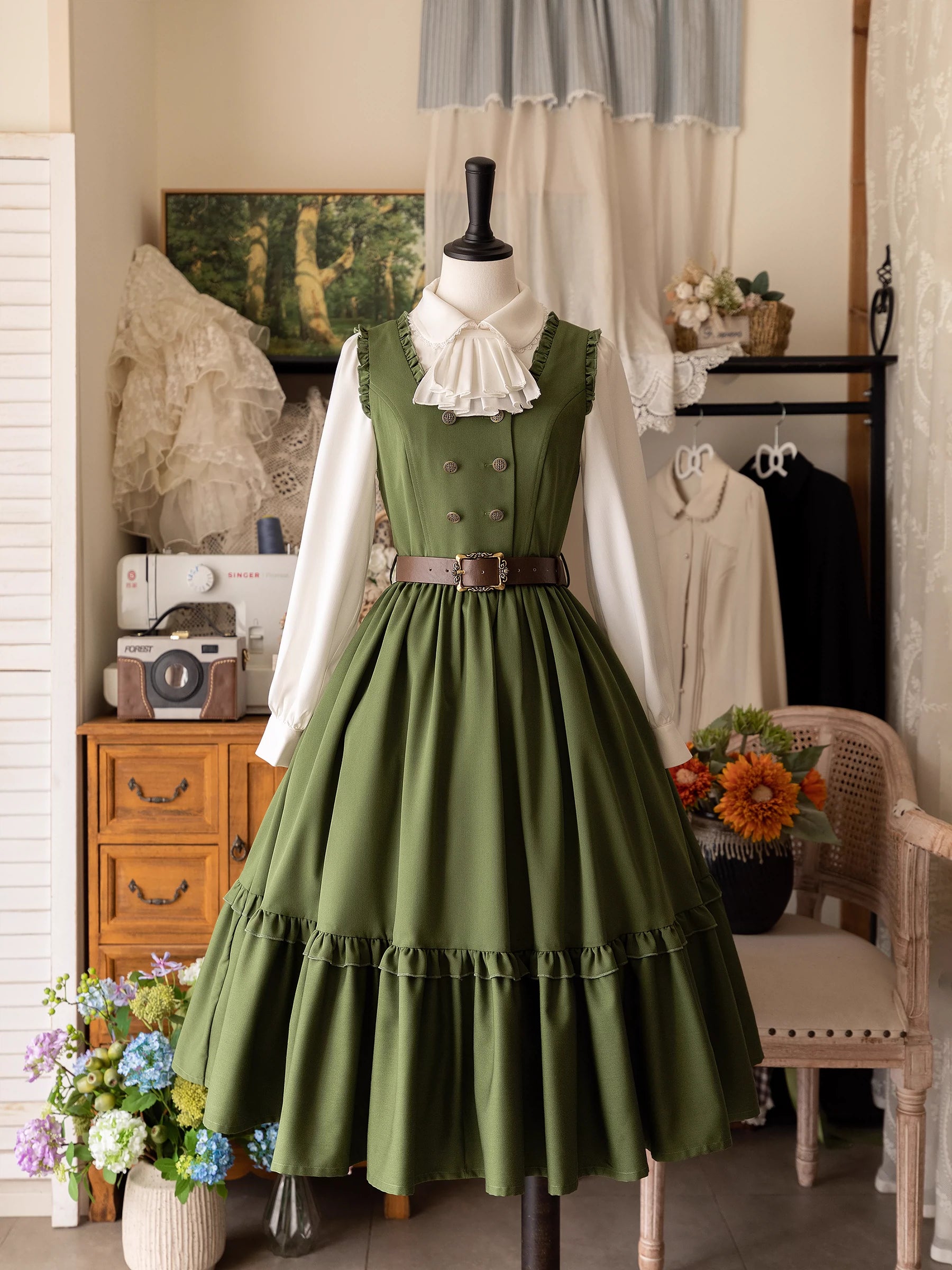 classic fit-and-flare dressForest Wardrobe~Little Manor~Classical Lolita JSK Dress Flounce Dress Long Sleeve Blouse