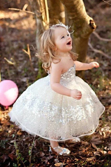 Don't Miss chic slip dressSparkly Ball Gown Silver Flower Girl Dress