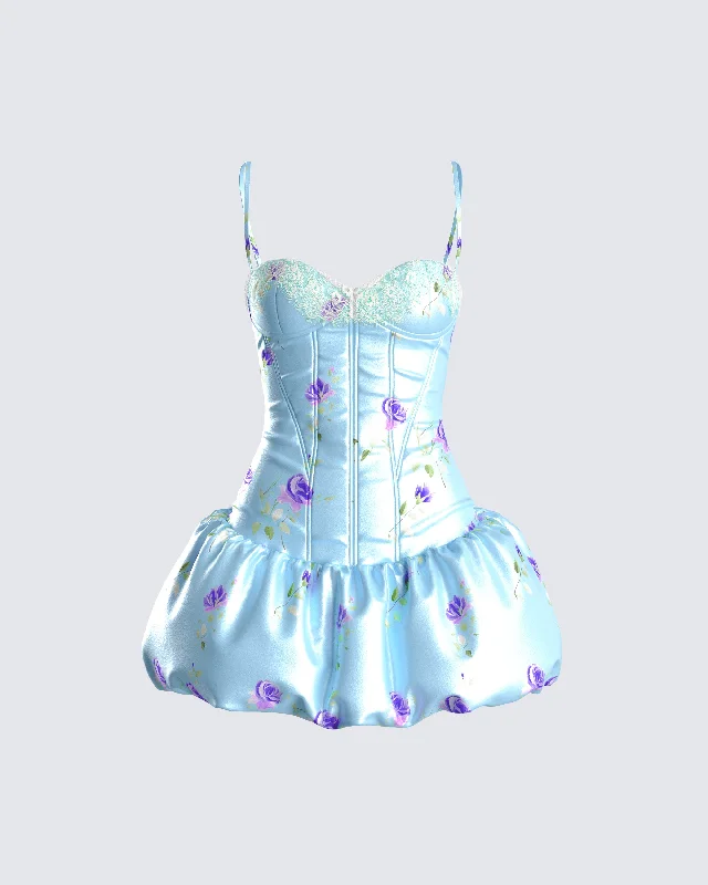Mega Sale trendy dressTif Blue Satin Floral Bubble Dress