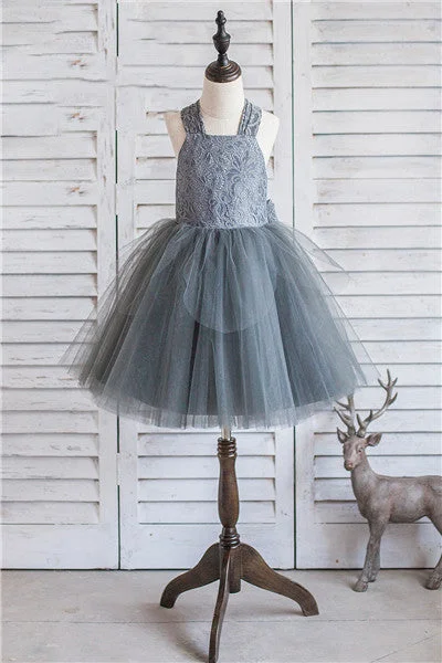 Final Markdown vintage dressBall Gown Halter Grey Flower Girl Dress with Bow