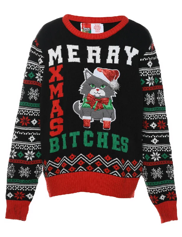 Huge Discounts graphic coatFestive Gifts & Cat Design Christmas Jumper - XL