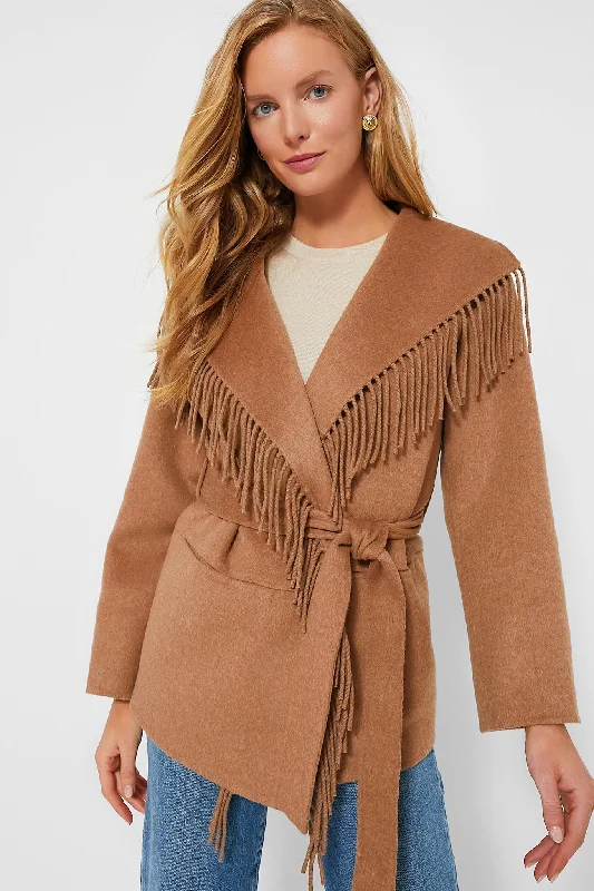 casual trench coatCamel Rowen Fringe Jacket