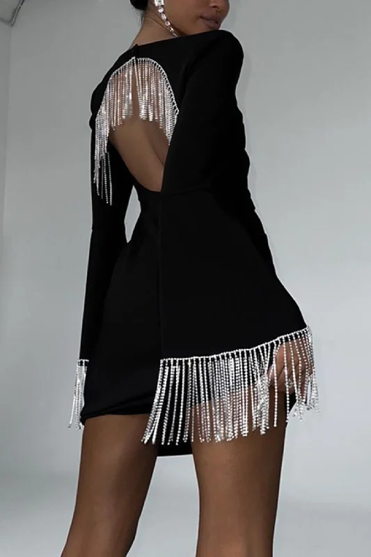 party dressRhinestone Fringe Backless Mini Dress