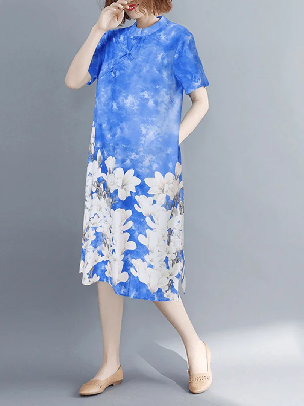 Get It Before It’s Gone trendy mini dressShort Sleeve Spliced Floral Casual Tie-Dyed Dress for Women