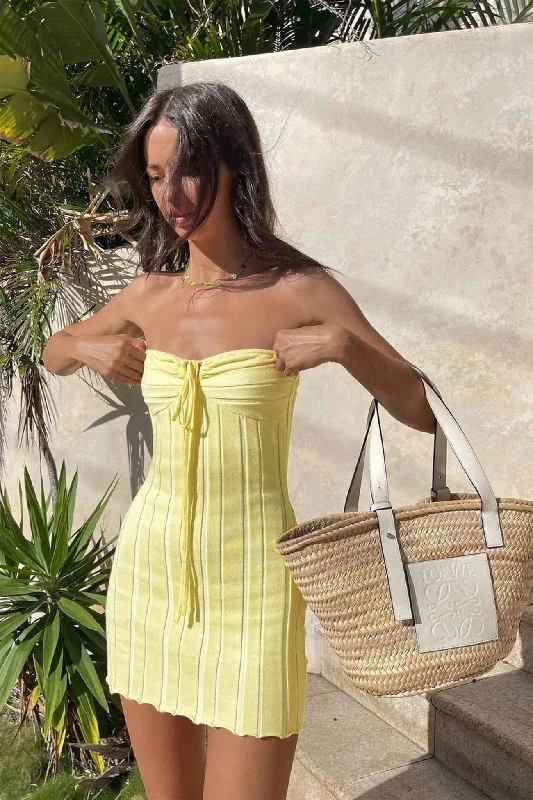 casual dressYellow Strapless Lace Up Knitted Dress