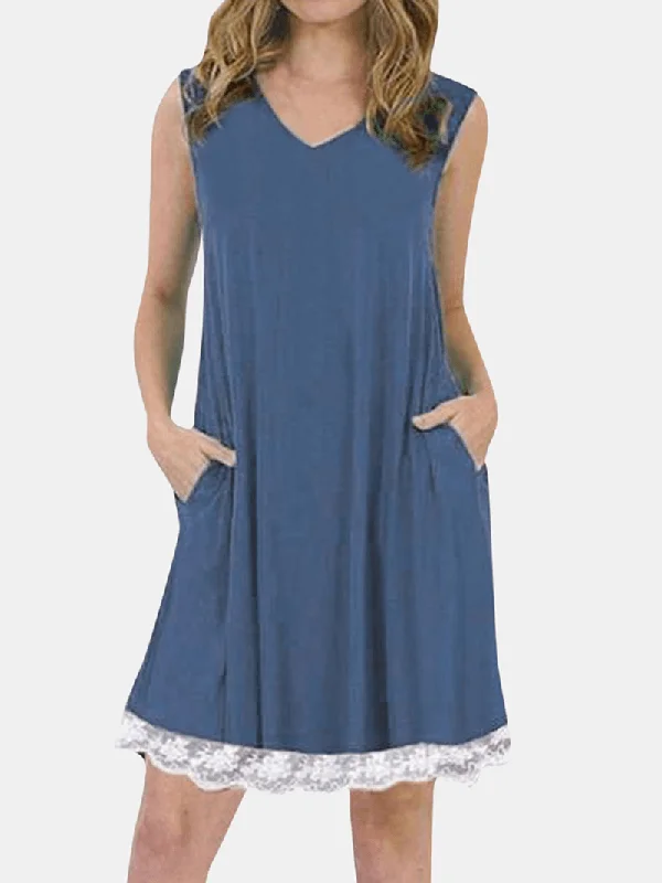 Early Access draped dressSummer Lace Patchwork Sleeveless Loungewear V-Neck Daily Casual Dress